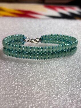 Handcrafted Aqua Beaded Bracelet 6.5 inches